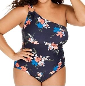 NWT Michael Kors New Navy One Shoulder Underwire One Piece Swimsuit 22W *